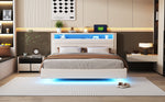 Upholstered Bed 160x200 cm with USB & LED Light, Beige Linen