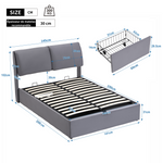 Upholstered Bed with Hydraulic Base, Three Drawers and Storage, 140x190cm, Gray Velvet