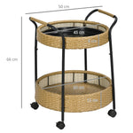Serving Cart, 2 Shelves, Rattan, Natural