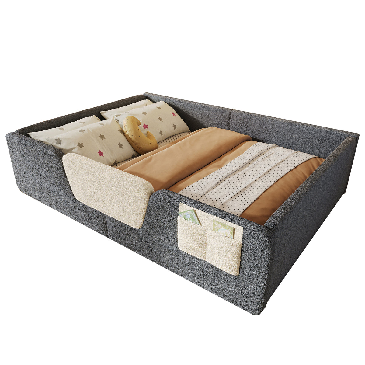 Upholstered Bed 140x190cm with Safety Rails, Grey Velvet