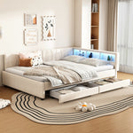 Daybed Sofa Bed 140x200cm Storage USB/Type-C LED 2 Drawers - Linen Beige