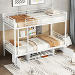 Iron Bunk Bed with Storage, Ladder, and Safety Rail, 90x200cm White