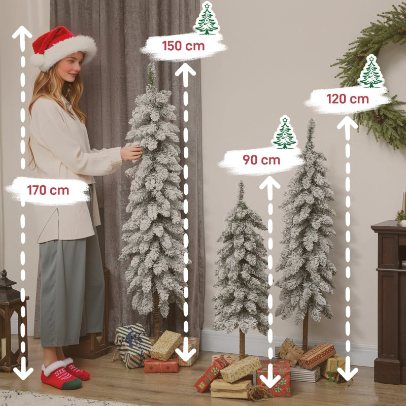 Artificial Christmas Trees Set of 3, Snow-Covered, Green & White