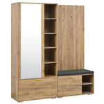 Wardrobe Set with Mirror, Shoe Bench and Coat Rack, Wood Color