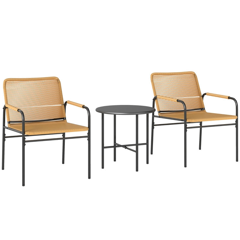 3-Piece Rattan Bistro Set, 2 Chairs Coffee Table, Steel Yellow