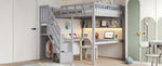 Solid Wood Loft Bed 140x200 with Desk, Storage & LED, Grey