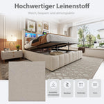Upholstered Bed 180x200cm LED/USB, Hydraulic Storage Headboard, Beige Linen Fabric