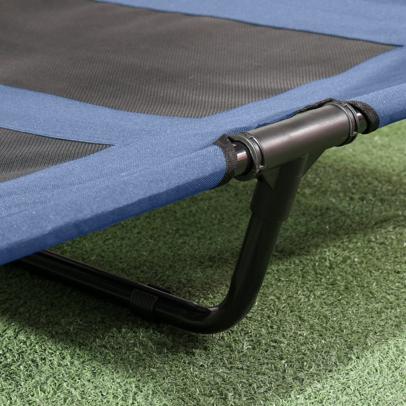 Dog Bed with Canopy, Foldable Elevated, Blue + Black