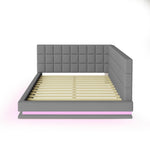 Upholstered Sofa Bed 160*200 Multifunctional with LED & USB, Grey Linen