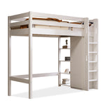 Children's Loft Bed, 90x200 cm Single with Wardrobe & 6 Shelves, White