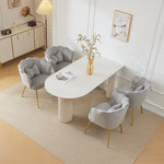 Chairs, Set of 4 Velvet Upholstered with Petal Back & Gold Legs, Modern