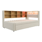 Sofa Bed with Pull-Out Bed, USB Socket, Storage, Beige