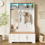 Hallway & Shoe Cabinet, LED, Mirror, Hooks, Drawers, Wood White