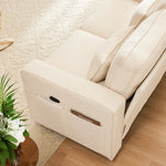 Sofa, 4-Seater with Console, Cup Holders, USB Ports, Linen Fabric