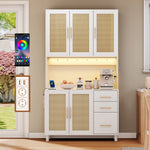 Kitchen Sideboard Buffet 183cm Tall LED USB Sockets 3 Drawers Gold Handles