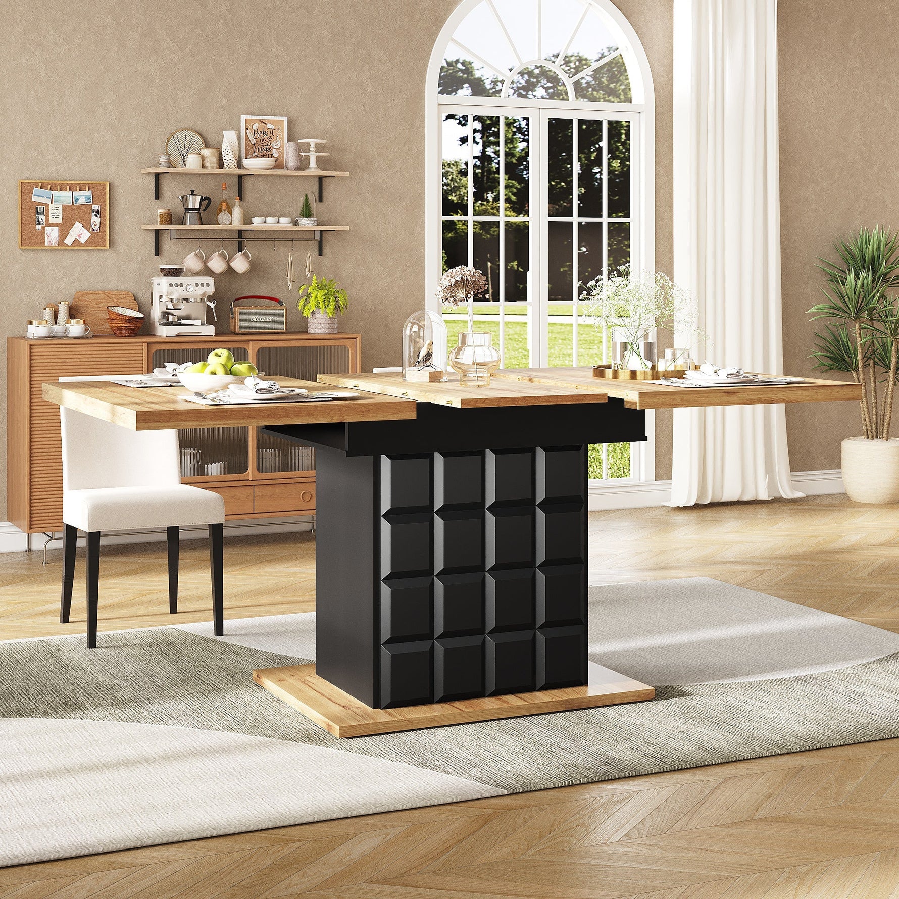 Telescopic Dining Table 110-140x80cm Foldable Extendable Checkered Pattern