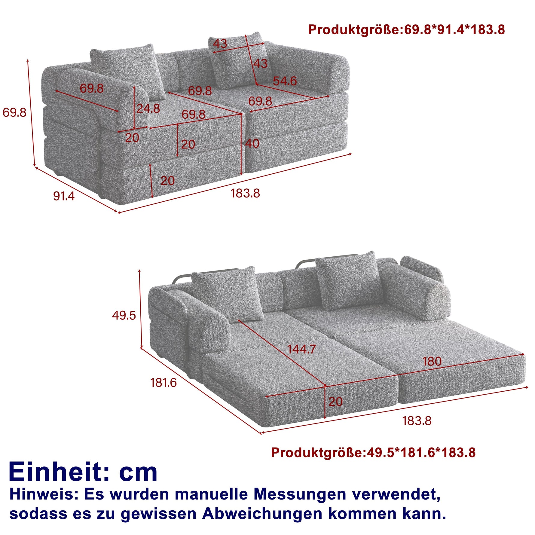 Chenille 2-in-1 Sleeper Sofa with Armrest Storage and Metal Frame, Multiple Configurations, Gray Chenille