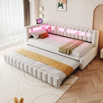 Extendable Sofa Bed 90x200cm with LED & USB, Beige Velvet
