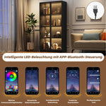 Glass Display Cabinet, Double-Door Adjustable Shelves 80x40x160cm, App-Controlled LED Lighting