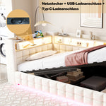 Upholstered Sofa Bed 90x200cm Hydraulic Storage LED USB Ports Beige Velvet