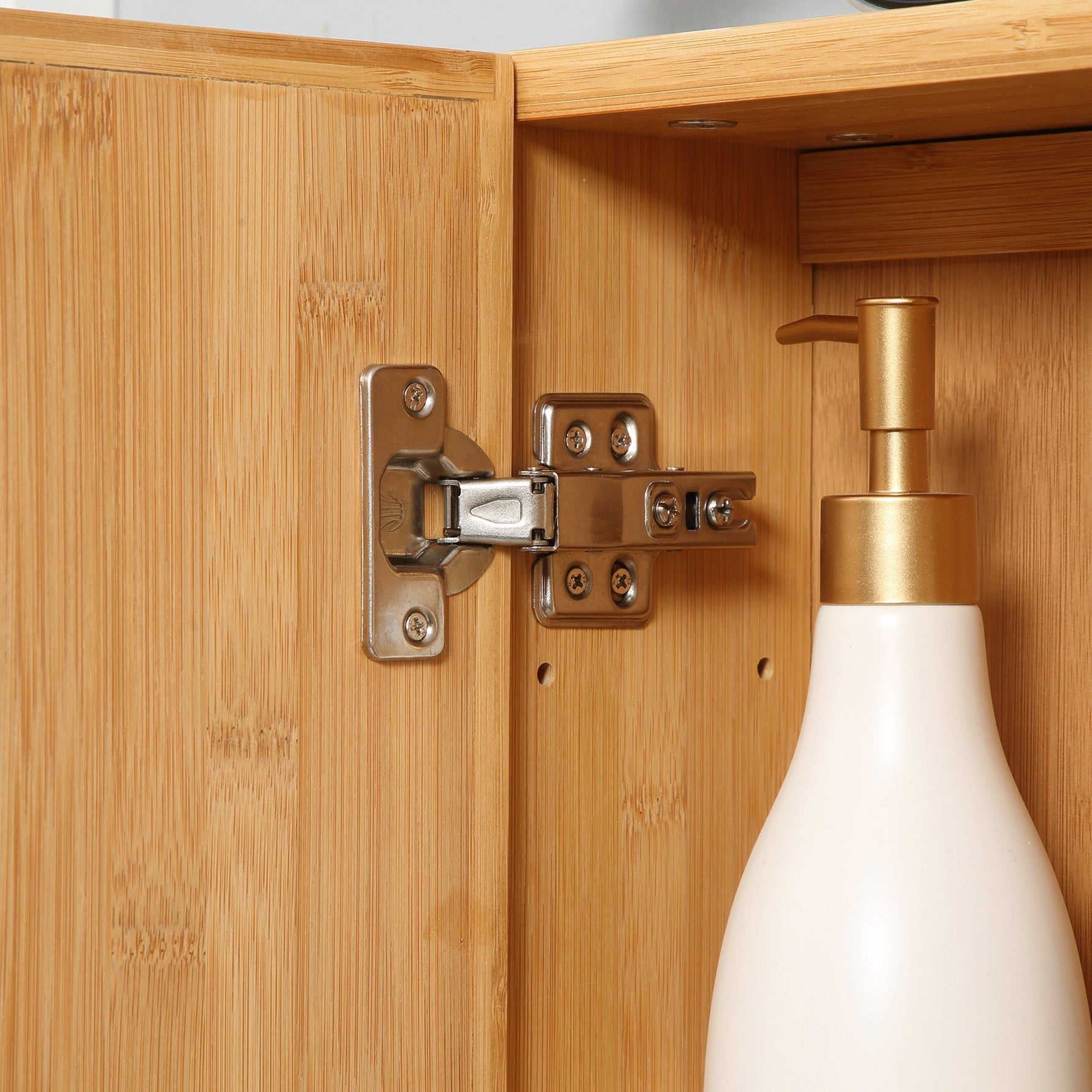 Bathroom Mirror Cabinet Double Door 3 Shelves Wall-Mounted Bamboo Natural