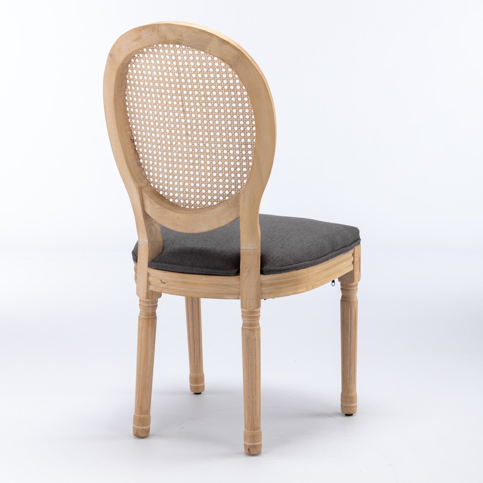 French Style Dining Chair Set of 2 Rattan Back Solid Wood - Gray Linen