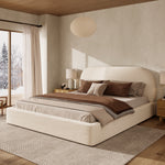 Upholstered Double Bed 180x200cm Slatted Base, Beige Bouclé