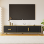 TV Cabinet, Lowboard with Carved Structure, Golden Accents