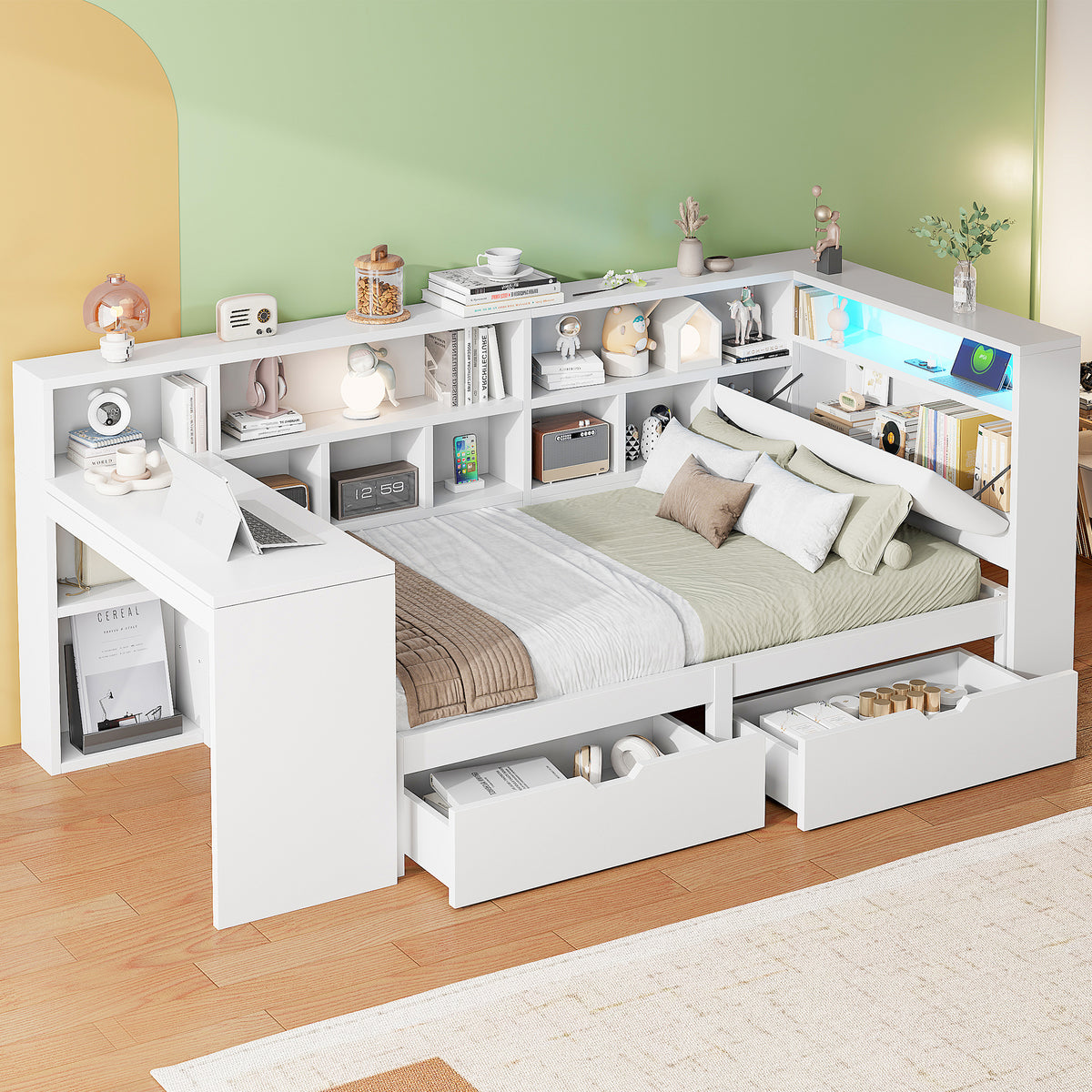 Bunk Bed with 3-Step Ladder, 90x200 & 140x200cm, Black Iron