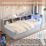 Sofa Bed 90x200cm with Storage, Socket & LED, Grey Wood