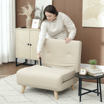Folding Recliner Chair, Bed Function Adjustable Backrest, Velvet Look Beige