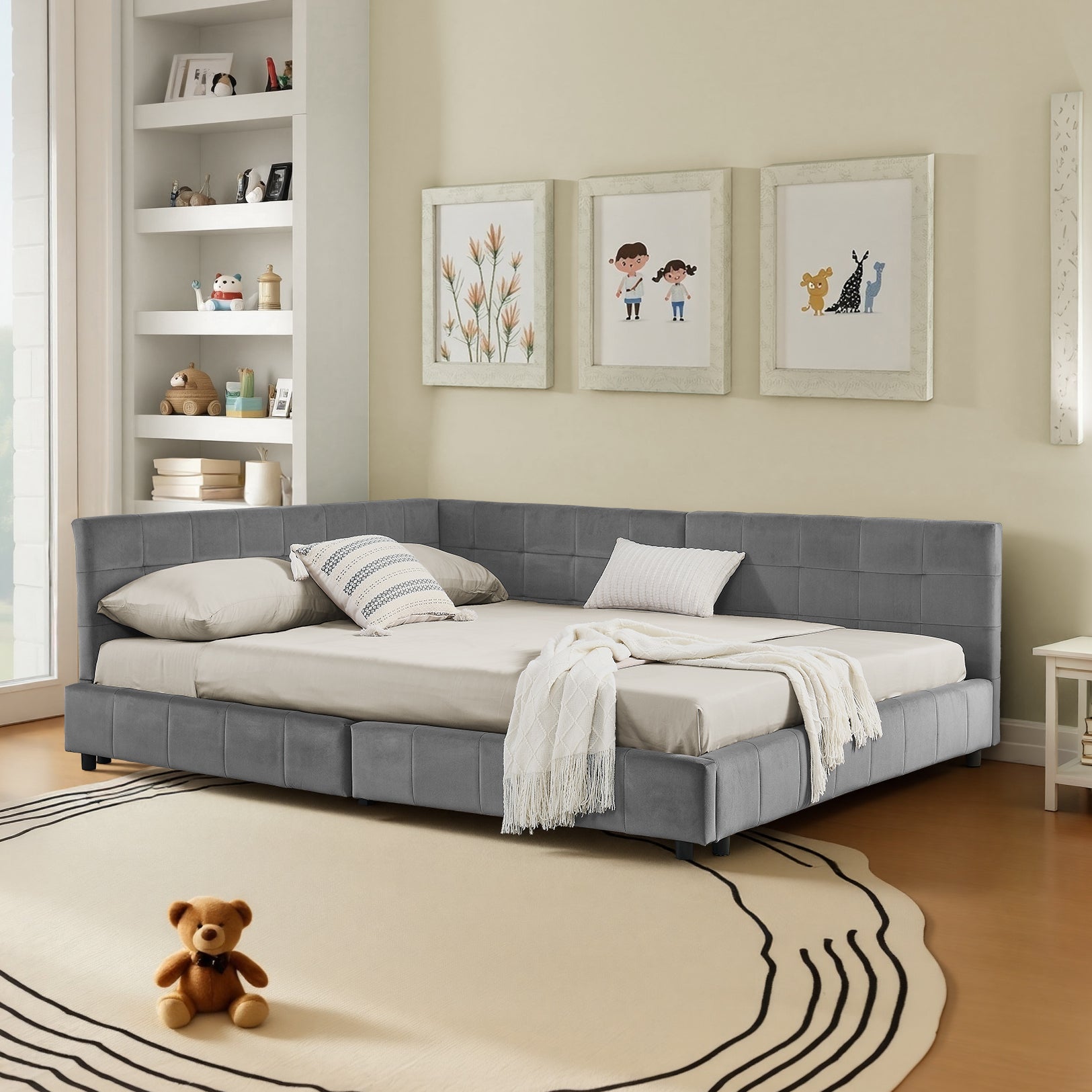 Double bed 160x200cm Upholstered Velvet, Sturdy Frame, Easy Assembly, Dark Grey