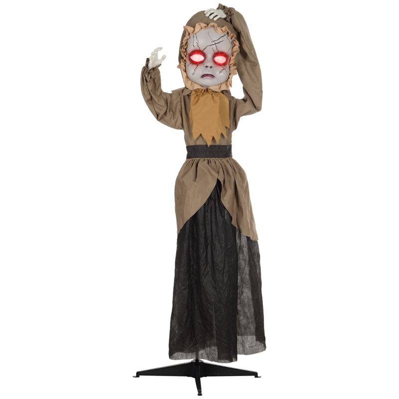 Scary Doll Halloween Decoration, Movable Head, Red Eyes, Battery Operated