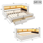 3-in-1 Sofa Bed 90x200 Extendable Daybed with LED & Drawers
