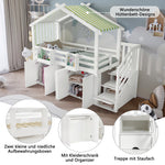 Bunk Bed, Safety Gate, Wardrobe, Lockers, Stairs, 90x200cm, White & Green Pine+MDF+Plywood
