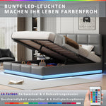 Upholstered Bed, 180x200cm LED & Hydraulic Storage, Faux Leather Light Grey