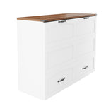Folding Bed 140x200cm with Storage & Socket, White Metal Frame