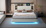 Upholstered Bed 160 x 200 cm, USB Socket, Light Strip, Reversible Headboard, Beige Linen Fabric