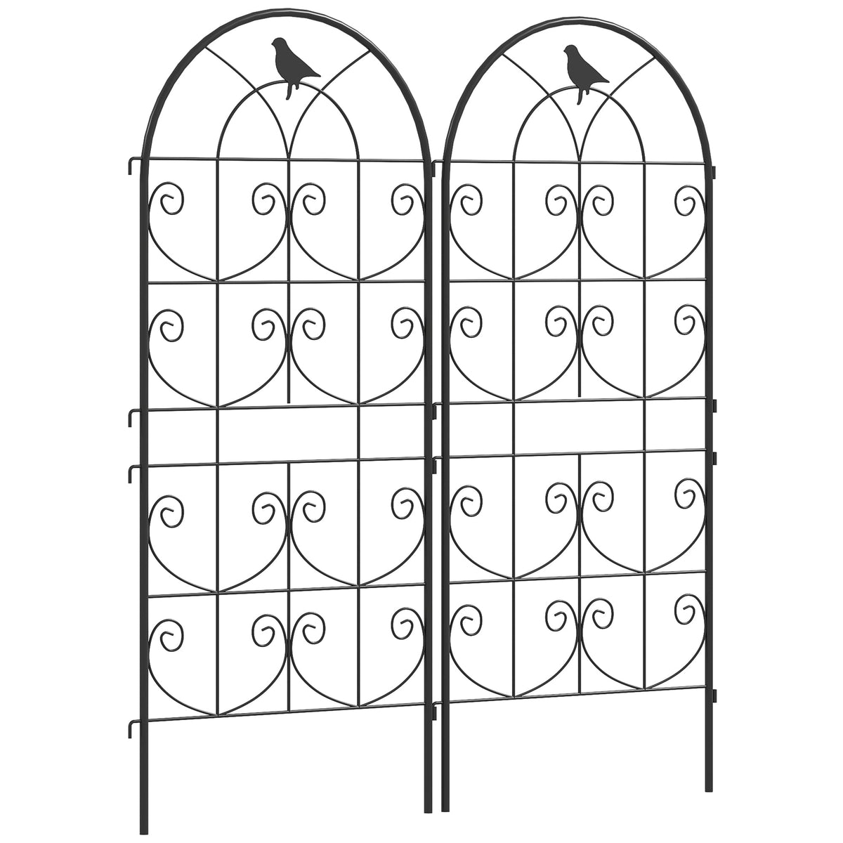 Metal Trellis Set of 2, Rustproof Bird Design 50x120cm, Black