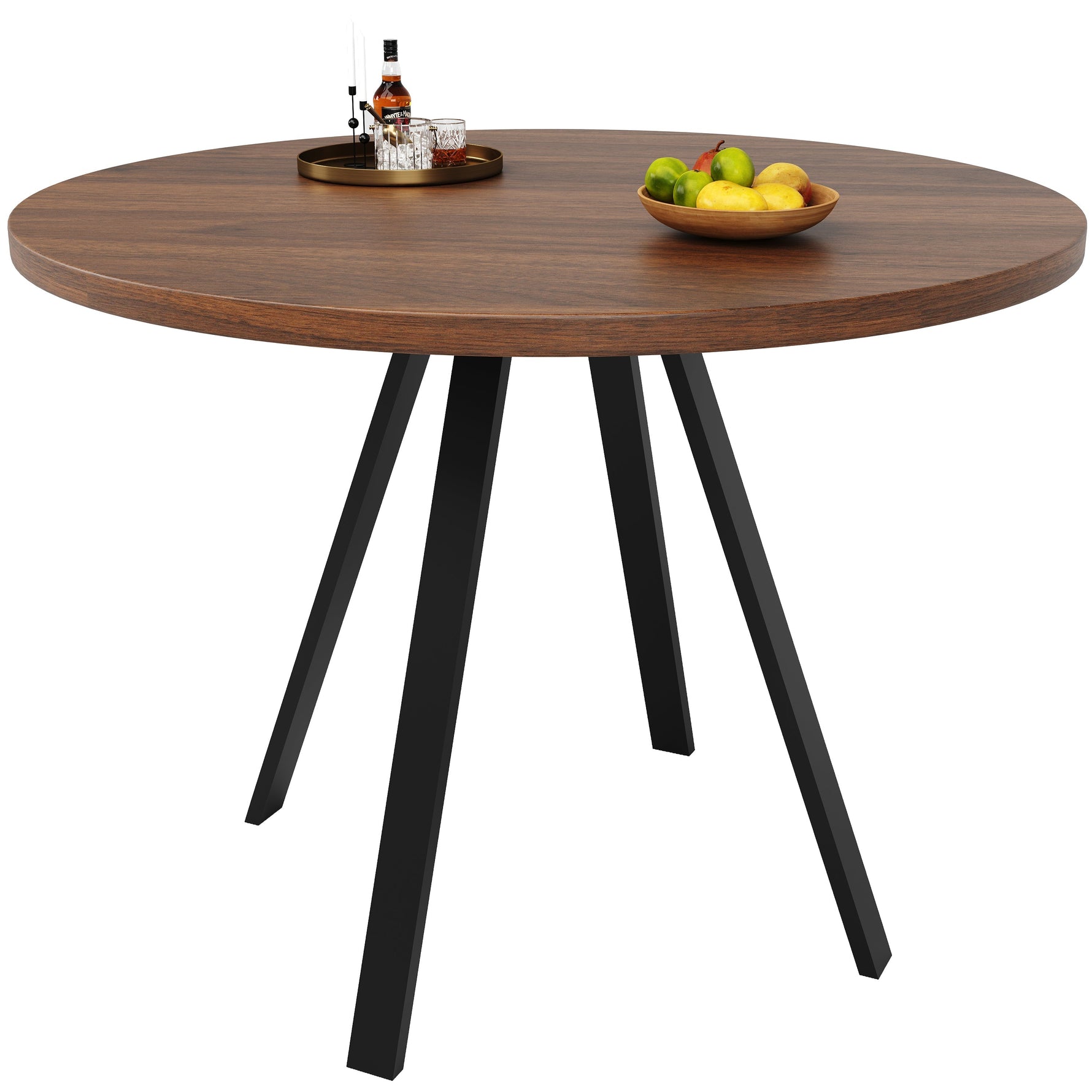Dining Set 5-Piece Round Table 80cm 4 Chairs Velvet - Walnut/Black