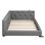 Sofa Bed Daybed 90x200cm Button Tufting Ambient LED USB-C Beige Linen