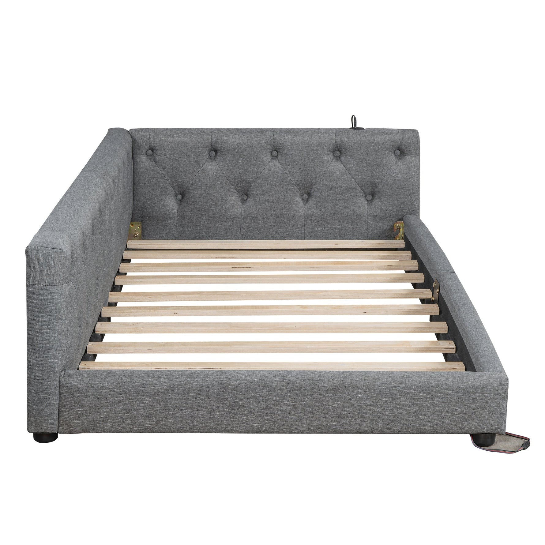 Sofa Bed Daybed 90x200cm Button Tufting Ambient LED USB-C Beige Linen