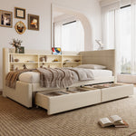 Daybed Sofa Bed 90x200cm 2 Drawers USB-Type C Storage - Linen Beige