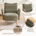 Modern Armchair with Side Pocket and Solid Wood Legs, Circular Pattern Fabric