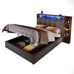 Upholstered Bed 90x200cm Storage LED USB/Type-C App Control - Linen Grey