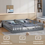 Panel Bed with Guardrails and Slatted Base, 90 x 200 cm, Grey Pine Wood
