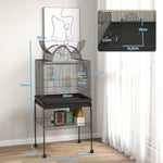 Large Bird Cage Tray Shelf Feeding Station Wheels Steel Black