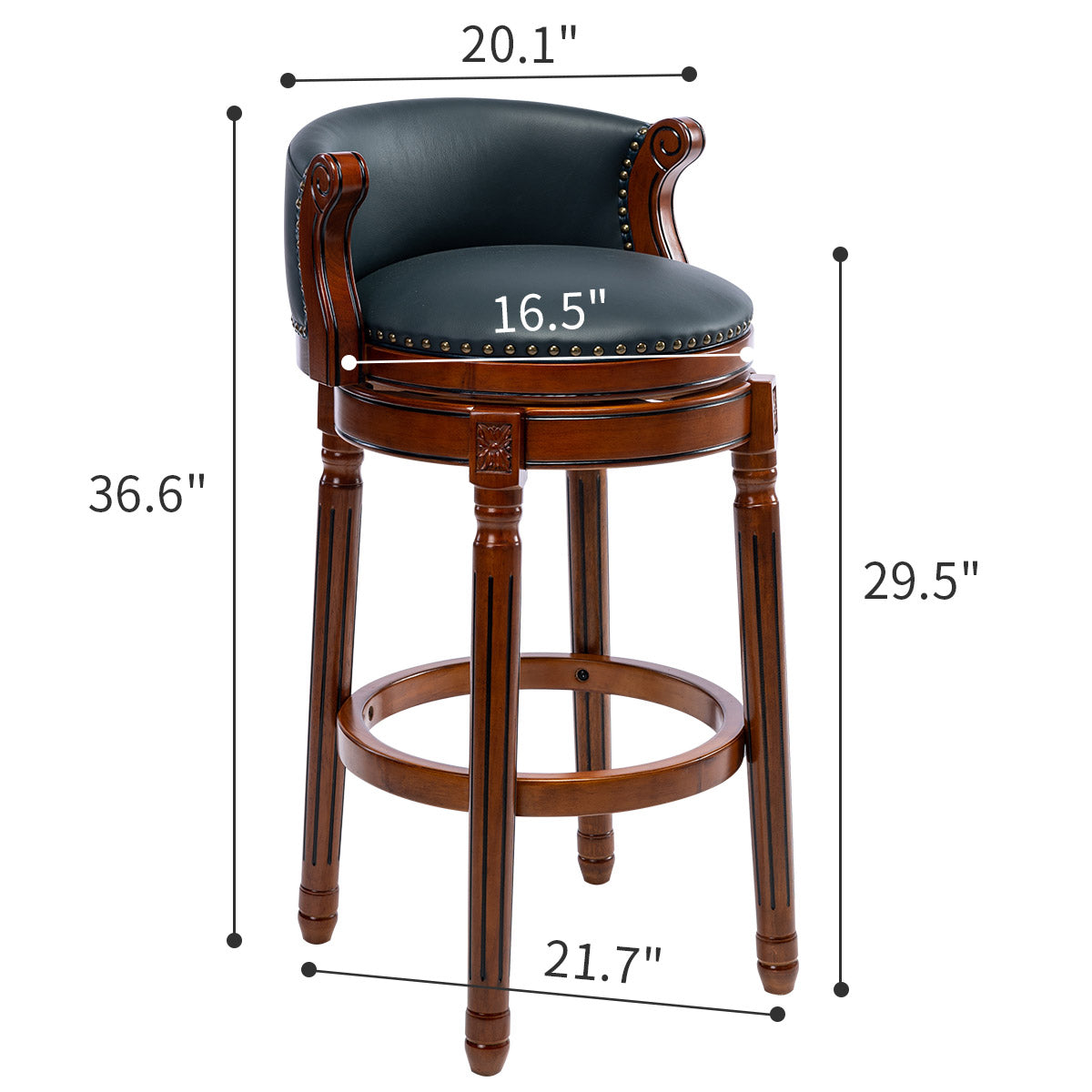 Bar Stools 360° Swivel with Backs Counter/Bar Height - Cow Top Leather & Wood