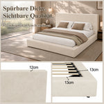 Upholstered Double Bed 180x200cm, Hydraulic Storage, Beige Chenille