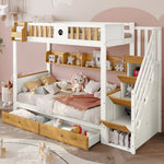 Bunk Bed 90x200cm Storage Stairs Drawers Pine/MDF White+Natural